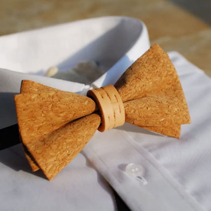 Men's Natural Series Imitaion Wood Leather Loop Bow Tie - image 3