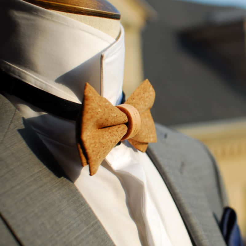Men's Natural Series Imitaion Wood Leather Loop Bow Tie - image 2