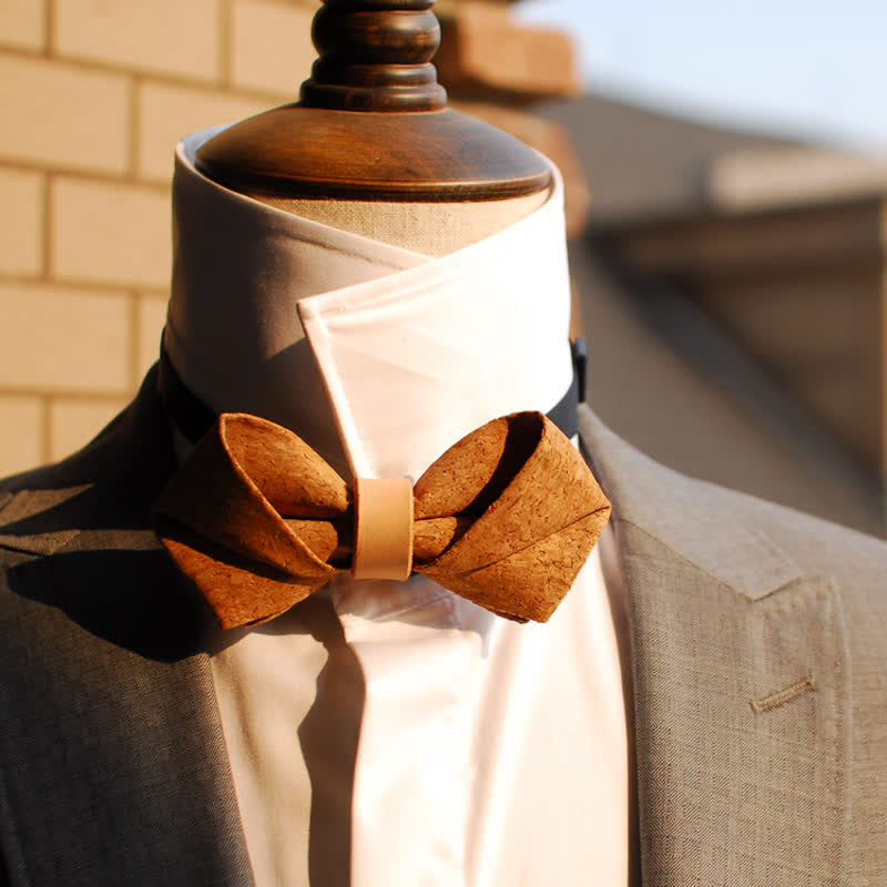 Men's Natural Series Imitaion Wood Leather Loop Bow Tie - image 6