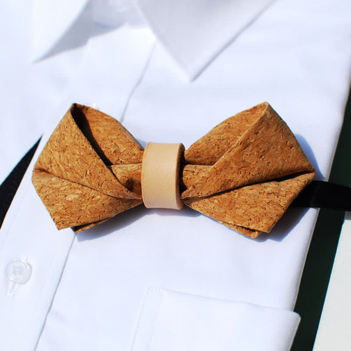 Men's Natural Series Imitaion Wood Leather Loop Bow Tie - image 8