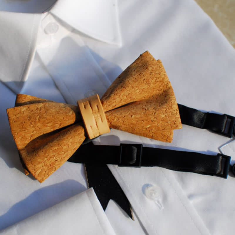 Men's Natural Series Imitaion Wood Leather Loop Bow Tie - image 4