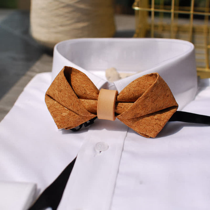 Men's Natural Series Imitaion Wood Leather Loop Bow Tie - image 7