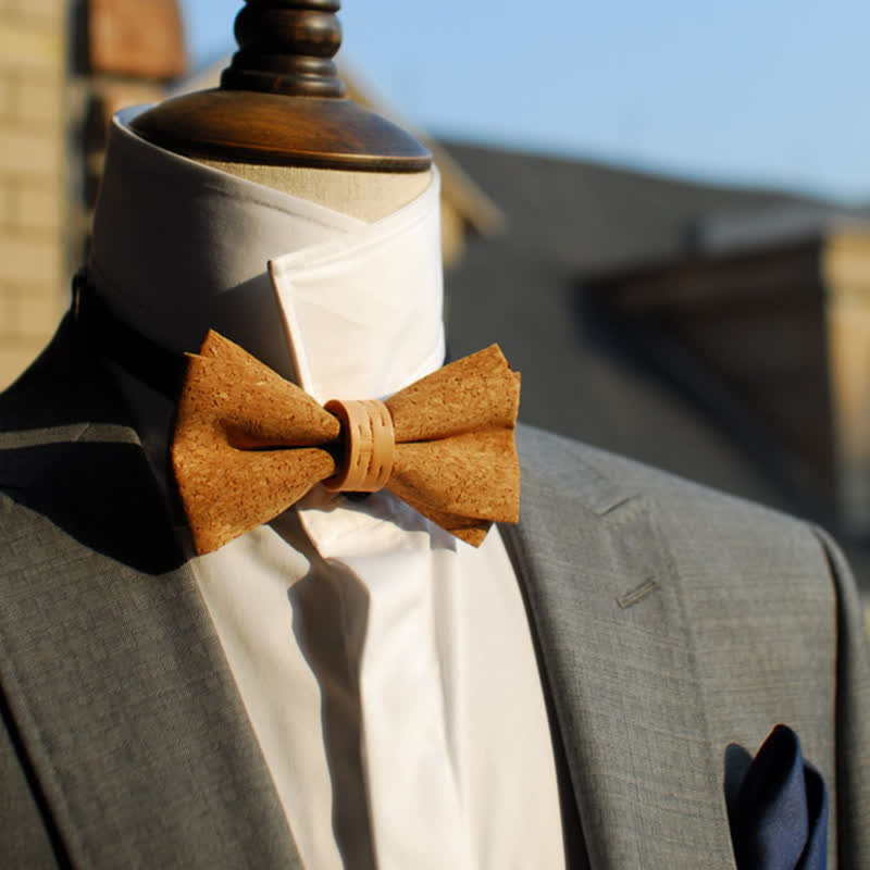 Men's Natural Series Imitaion Wood Leather Loop Bow Tie - image 1