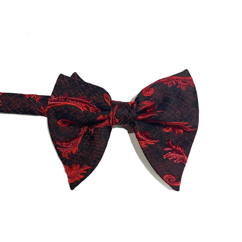 Men's Classical Floral Jacquard Oversized Pointed Bow Tie - Burgundy - image 5
