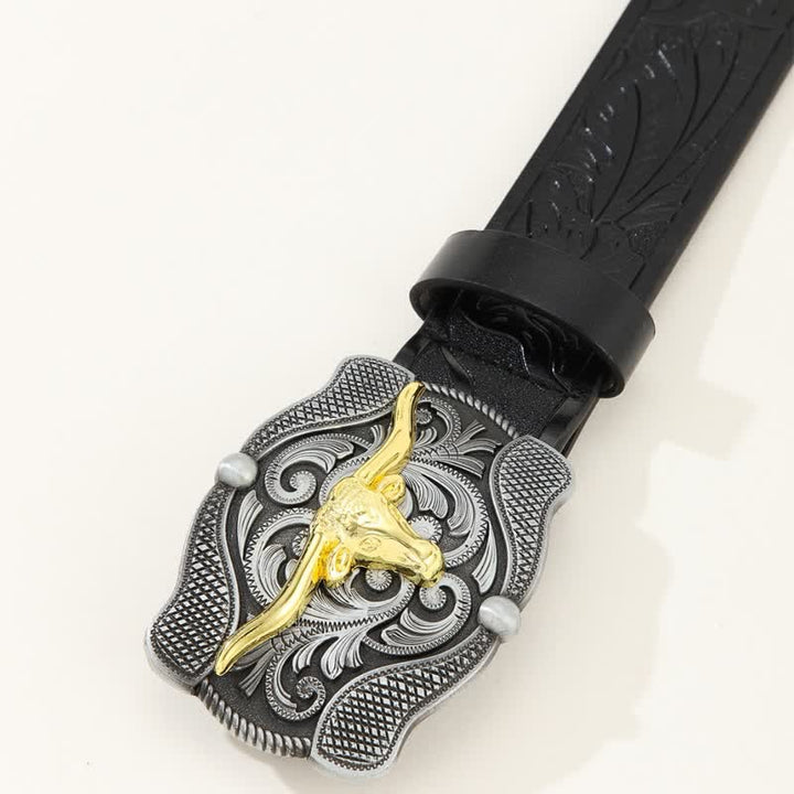 Men's Square Golden Longhorn Bull Leather Belt - image 22