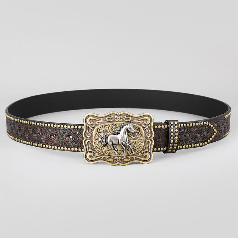Running Horse Rivet Stubbed Dark Brown Leather Belt - image 2