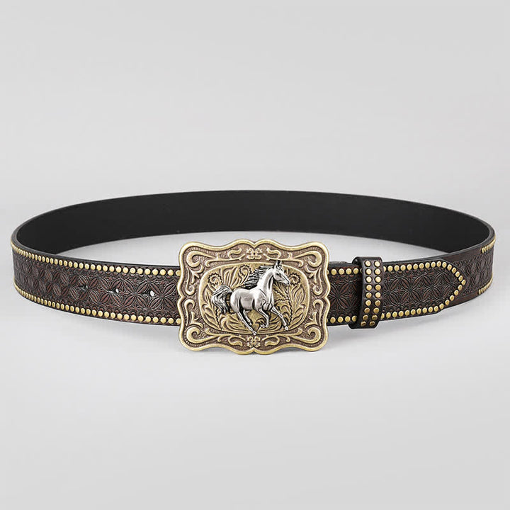 Running Horse Rivet Stubbed Dark Brown Leather Belt - image 2