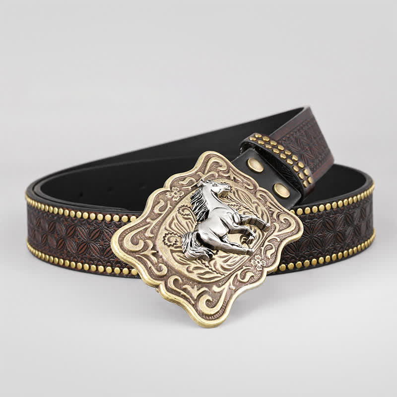 Running Horse Rivet Stubbed Dark Brown Leather Belt - image 1