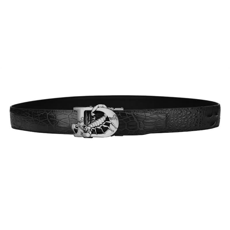 Mne's D-Shaped Crocodile Print Automatic Buckle Leather Belt - image 11