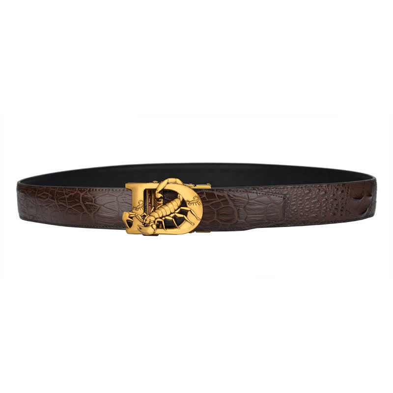 Mne's D-Shaped Crocodile Print Automatic Buckle Leather Belt - image 15