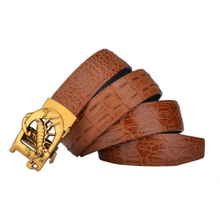 Mne's D-Shaped Crocodile Print Automatic Buckle Leather Belt - image 3