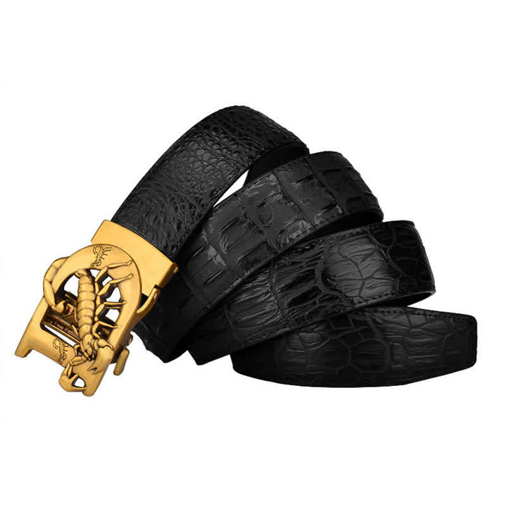 Mne's D-Shaped Crocodile Print Automatic Buckle Leather Belt - image 8
