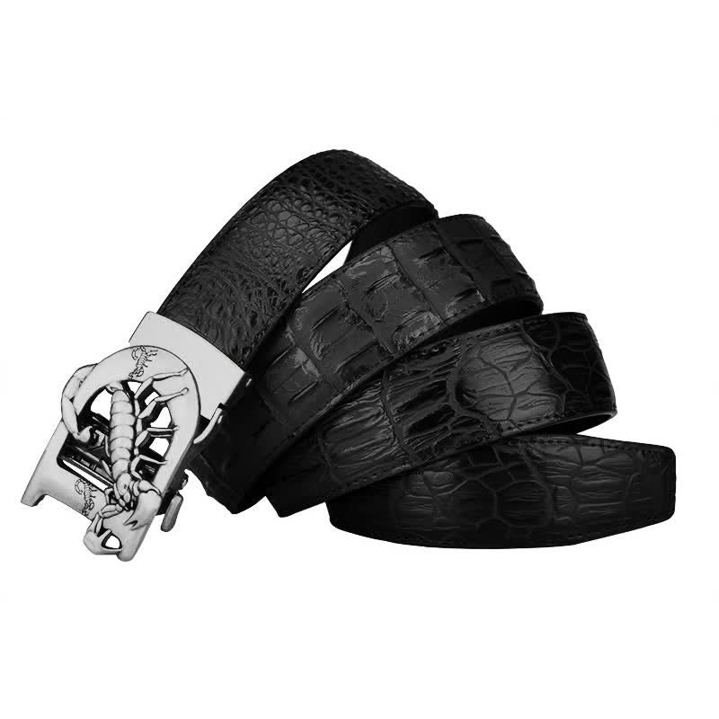 Mne's D-Shaped Crocodile Print Automatic Buckle Leather Belt - image 10