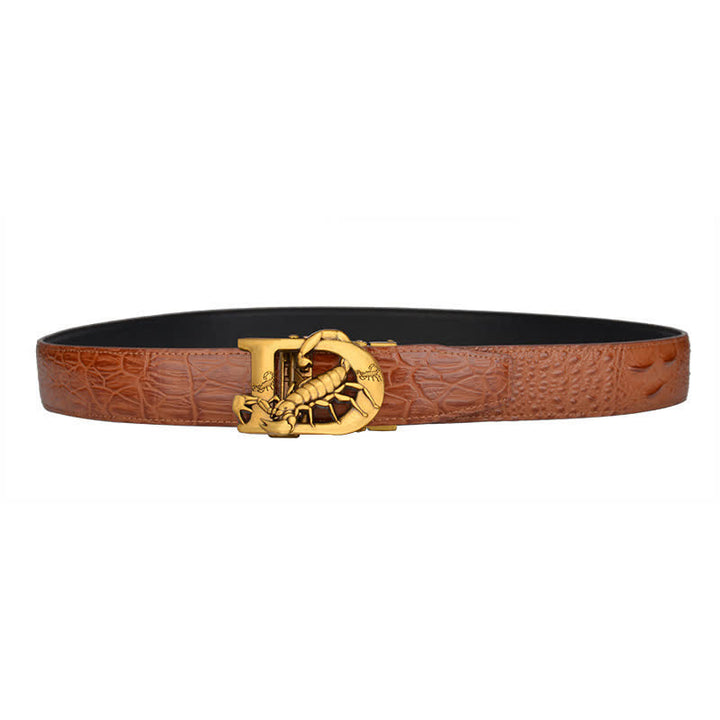 Mne's D-Shaped Crocodile Print Automatic Buckle Leather Belt - image 4