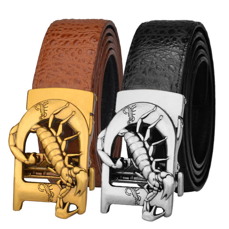 Mne's D-Shaped Crocodile Print Automatic Buckle Leather Belt - image 2