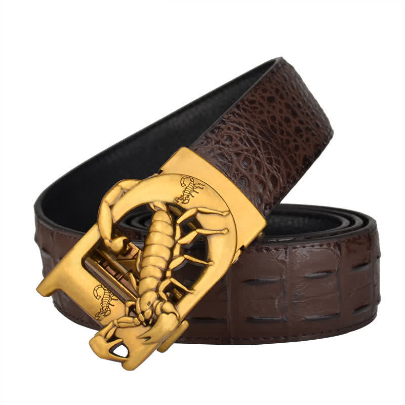 Mne's D-Shaped Crocodile Print Automatic Buckle Leather Belt - image 13