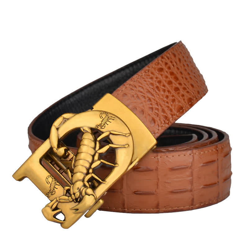 Mne's D-Shaped Crocodile Print Automatic Buckle Leather Belt - image 0