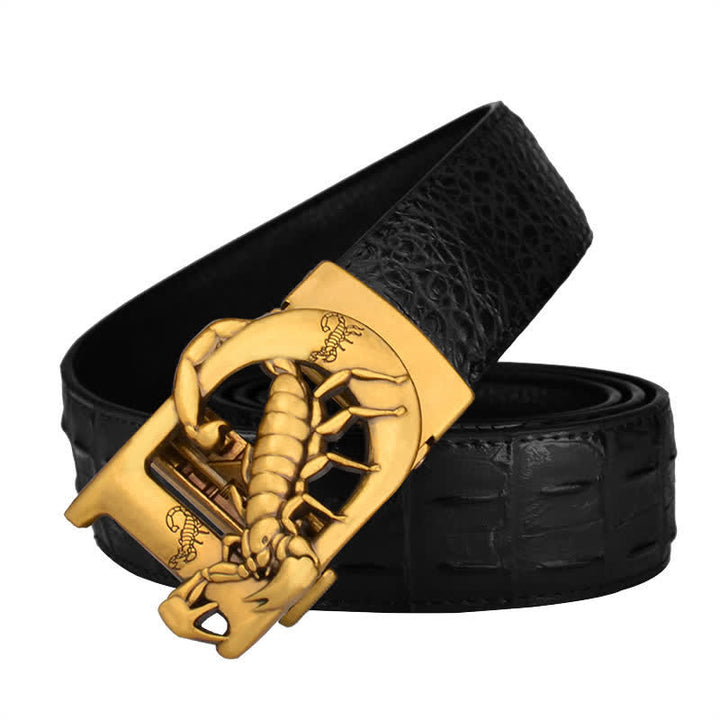 Mne's D-Shaped Crocodile Print Automatic Buckle Leather Belt - image 7
