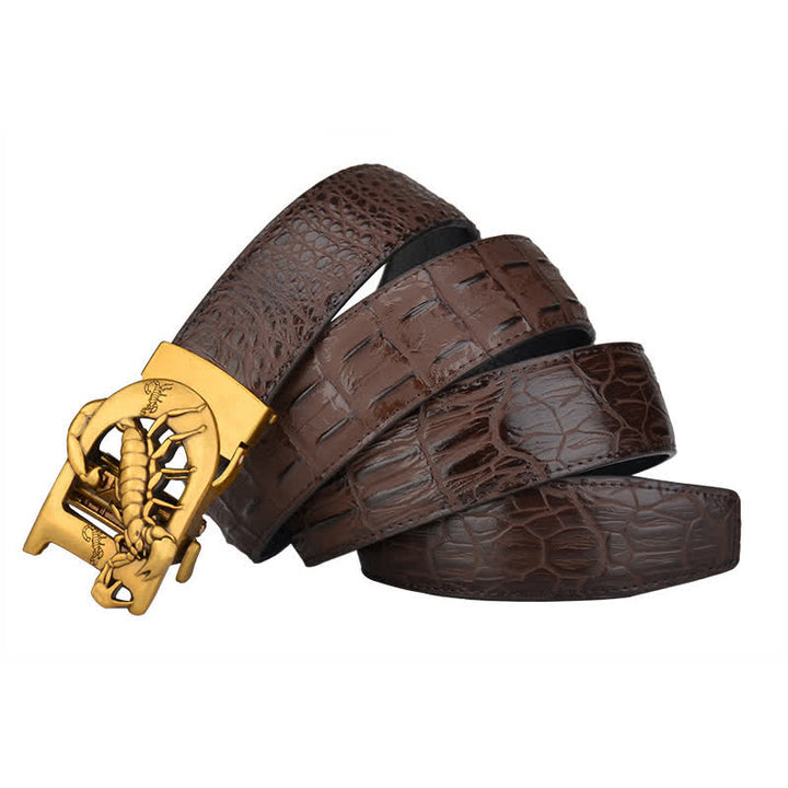 Mne's D-Shaped Crocodile Print Automatic Buckle Leather Belt - image 14