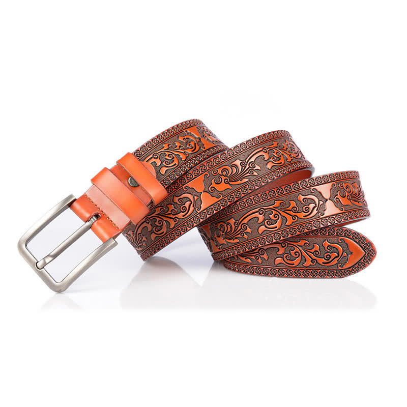 Men's Luxury Flower Embossed Pattern Leather Belt - image 12