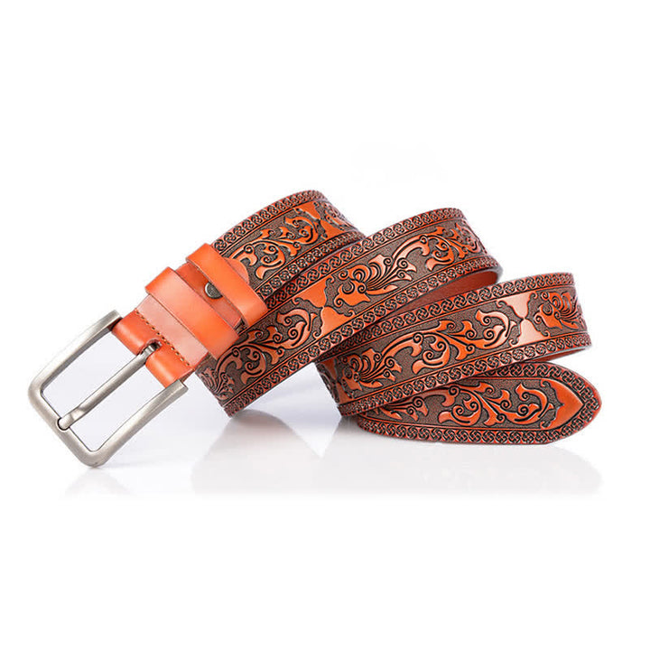 Men's Luxury Flower Embossed Pattern Leather Belt - image 12