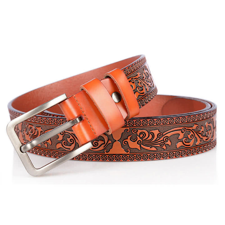 Men's Luxury Flower Embossed Pattern Leather Belt - Orange - 44 - image 11