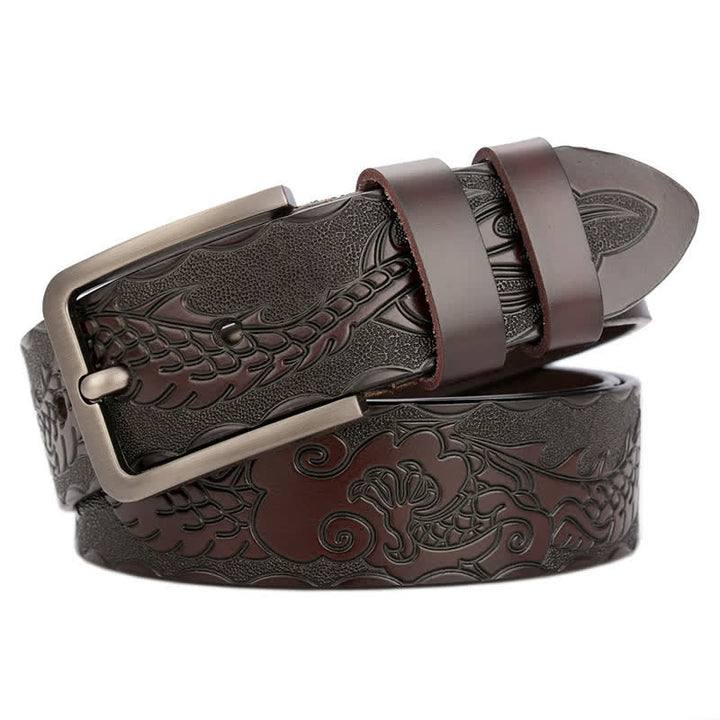 Men's Punk Dragon Embossed Pattern Leather Belt - Coffee - 44 - image 6