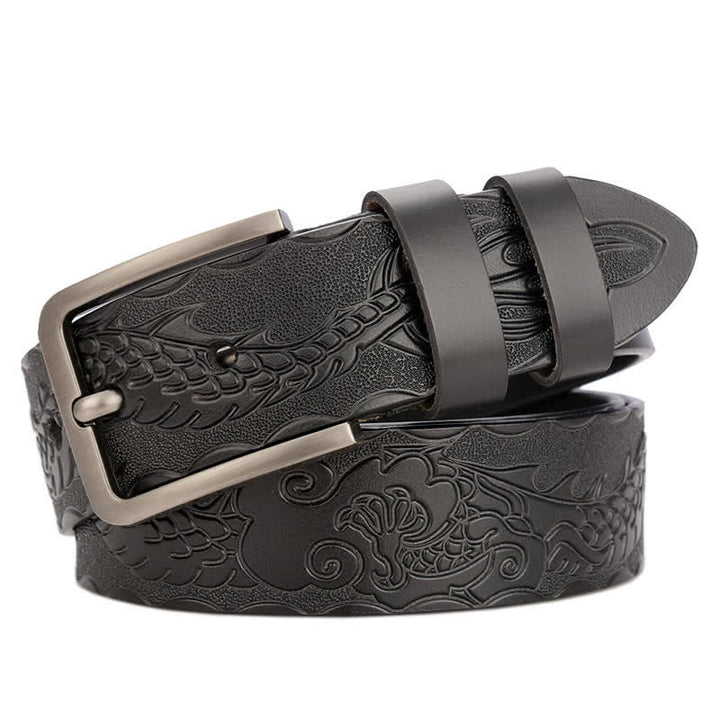 Men's Punk Dragon Embossed Pattern Leather Belt - Black - 44 - image 3