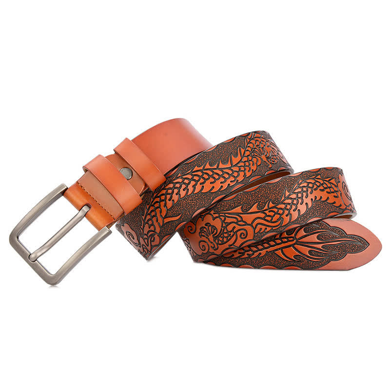 Men's Punk Dragon Embossed Pattern Leather Belt - image 1