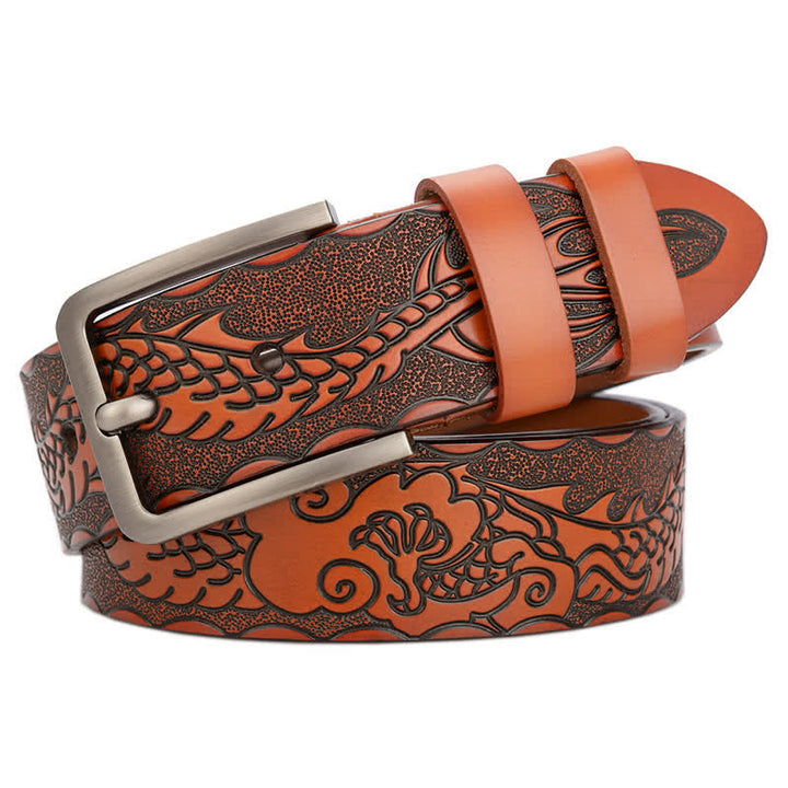 Men's Punk Dragon Embossed Pattern Leather Belt - Orange - 44 - image 0