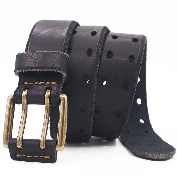 Men's Double Needle Buckle Casual Jean Leather Belt - image 6