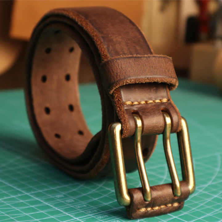 Men's Double Needle Buckle Casual Jean Leather Belt - image 11