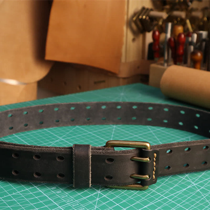 Men's Double Needle Buckle Casual Jean Leather Belt - image 7