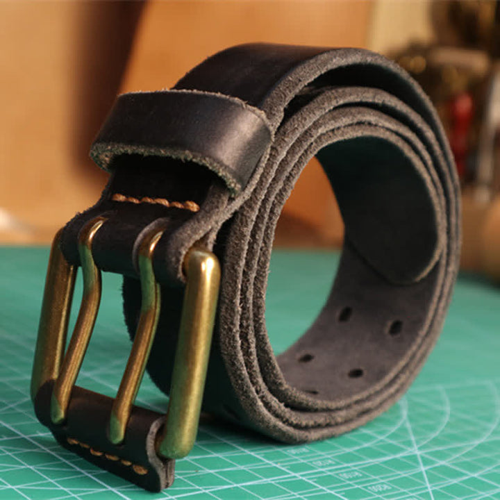 Men's Double Needle Buckle Casual Jean Leather Belt - image 5