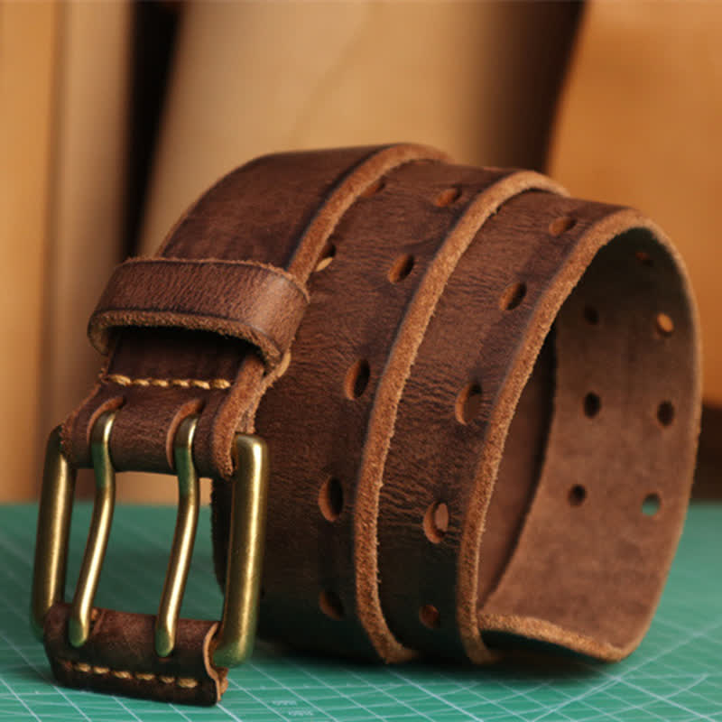 Men's Double Needle Buckle Casual Jean Leather Belt - image 10