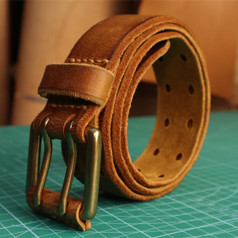 Men's Double Needle Buckle Casual Jean Leather Belt - image 2