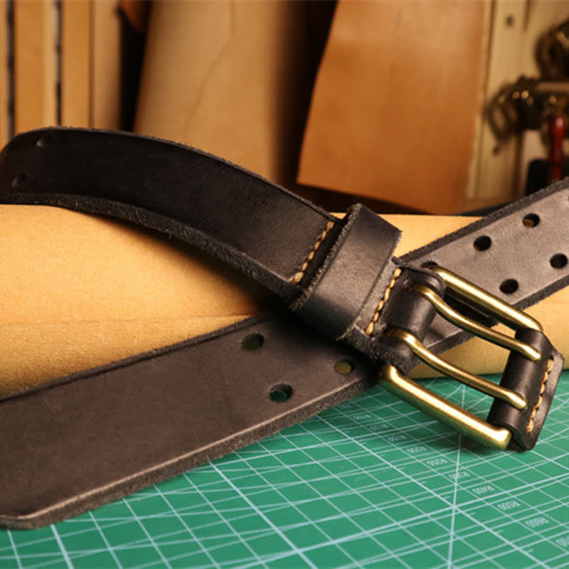 Men's Double Needle Buckle Casual Jean Leather Belt - image 8