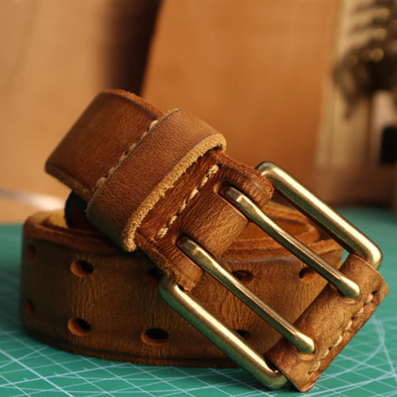 Men's Double Needle Buckle Casual Jean Leather Belt - image 1