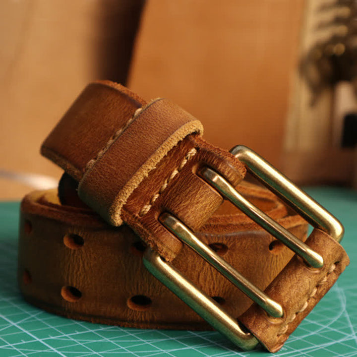 Men's Double Needle Buckle Casual Jean Leather Belt - image 1
