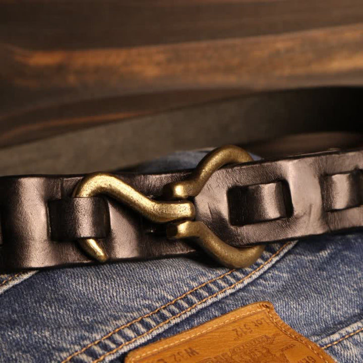 Men's Heavy Duty Retro Hook Buckle Cavalry Leather Belt - image 2