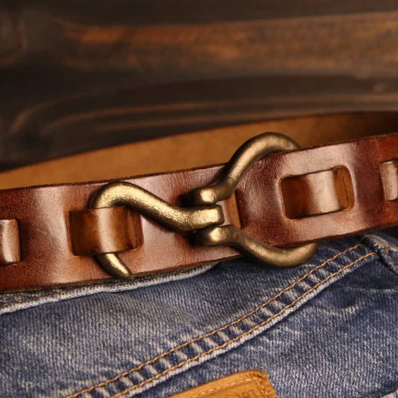 Men's Heavy Duty Retro Hook Buckle Cavalry Leather Belt - image 2