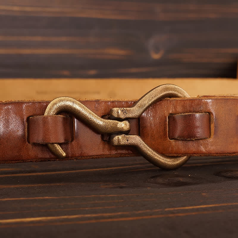 Men's Heavy Duty Retro Hook Buckle Cavalry Leather Belt - Yellowish-Brown - 46 - image 10