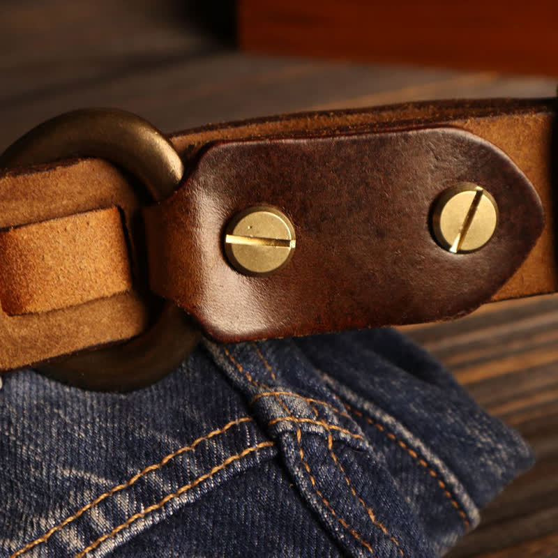 Men's Heavy Duty Retro Hook Buckle Cavalry Leather Belt - image 3