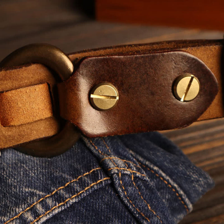 Men's Heavy Duty Retro Hook Buckle Cavalry Leather Belt - image 3