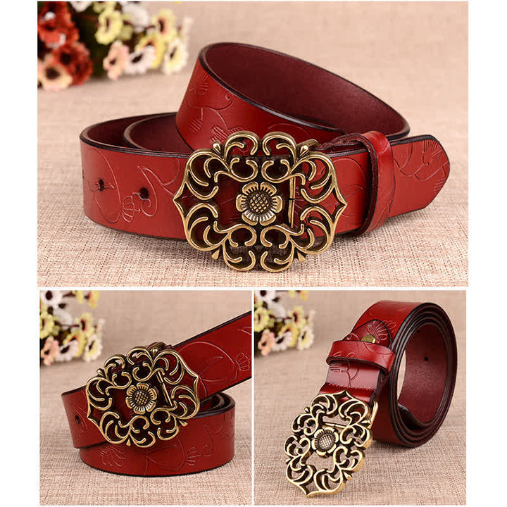 Women's Hollow Sunflower Retro Embossed Leather Belt - image 14