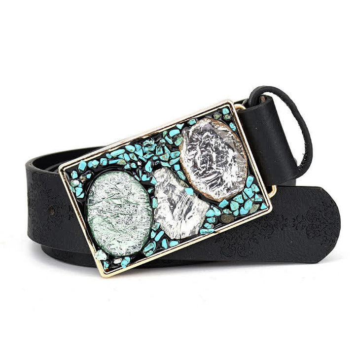 Women's Decorative Inlaid Color Stone Turquoise Leather Belt - Style #5 - Black - 44" - image 11