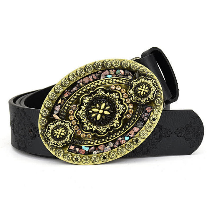 Women's Decorative Inlaid Color Stone Turquoise Leather Belt - Style #7 - Black - 44" - image 15