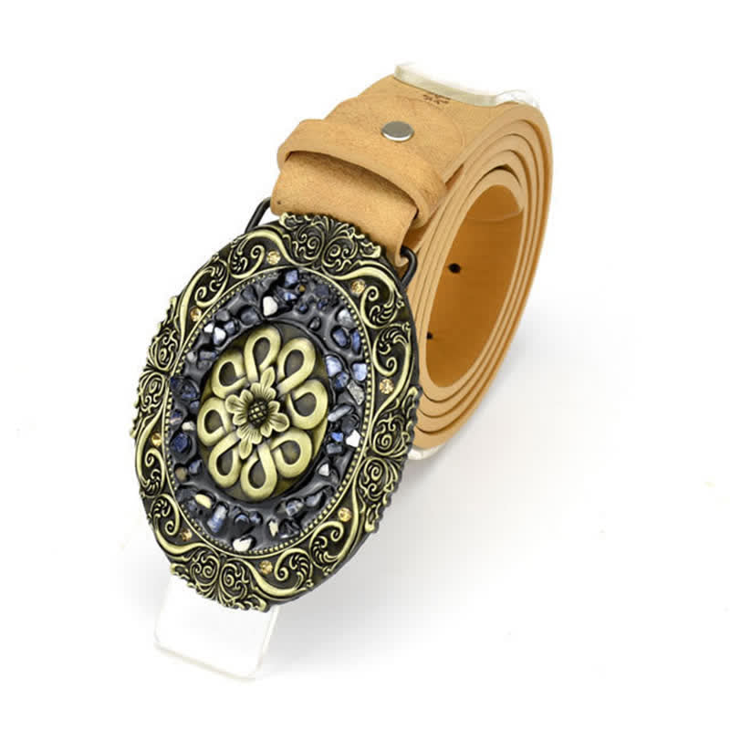 Women's Decorative Inlaid Color Stone Turquoise Leather Belt - image 1