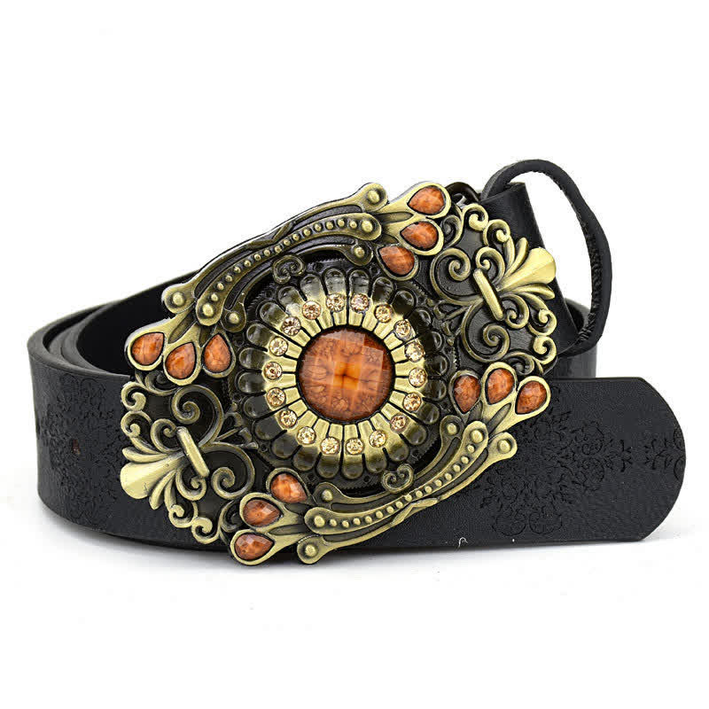 Women's Decorative Inlaid Color Stone Turquoise Leather Belt - Style #6 - Black - 44" - image 13