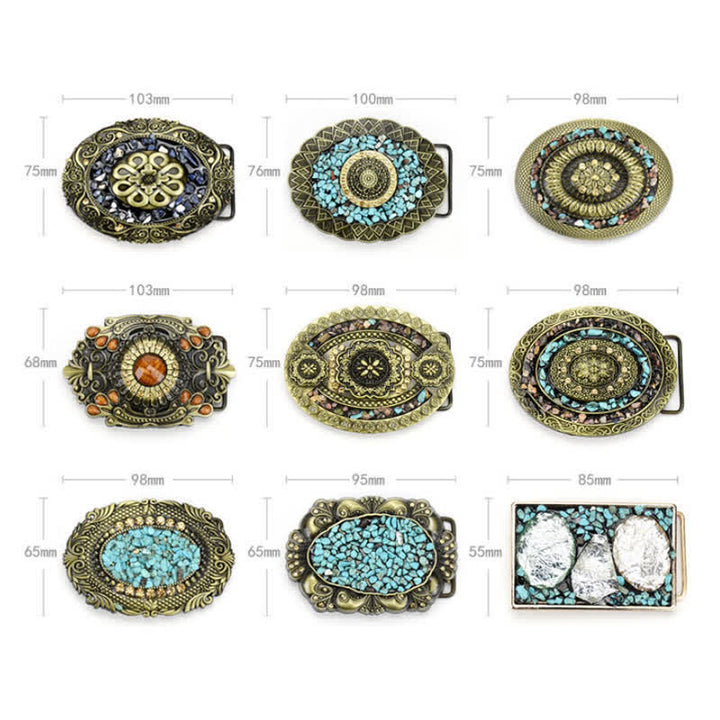 Women's Decorative Inlaid Color Stone Turquoise Leather Belt - image 2